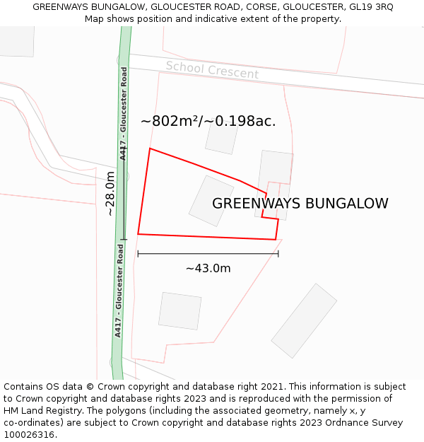 GREENWAYS BUNGALOW, GLOUCESTER ROAD, CORSE, GLOUCESTER, GL19 3RQ: Plot and title map