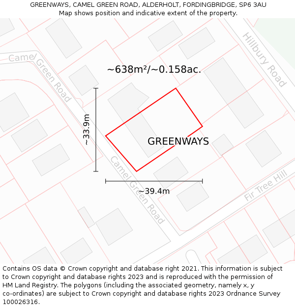 GREENWAYS, CAMEL GREEN ROAD, ALDERHOLT, FORDINGBRIDGE, SP6 3AU: Plot and title map