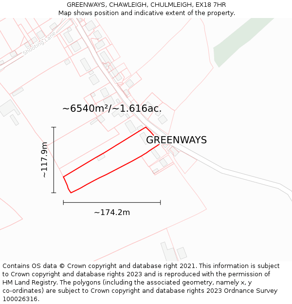 GREENWAYS, CHAWLEIGH, CHULMLEIGH, EX18 7HR: Plot and title map