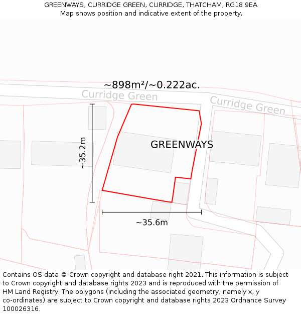 GREENWAYS, CURRIDGE GREEN, CURRIDGE, THATCHAM, RG18 9EA: Plot and title map