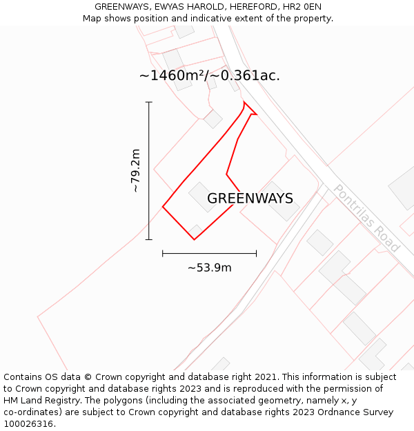 GREENWAYS, EWYAS HAROLD, HEREFORD, HR2 0EN: Plot and title map