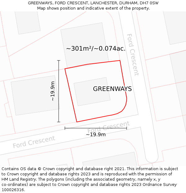 GREENWAYS, FORD CRESCENT, LANCHESTER, DURHAM, DH7 0SW: Plot and title map