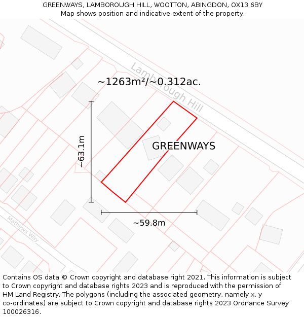 GREENWAYS, LAMBOROUGH HILL, WOOTTON, ABINGDON, OX13 6BY: Plot and title map