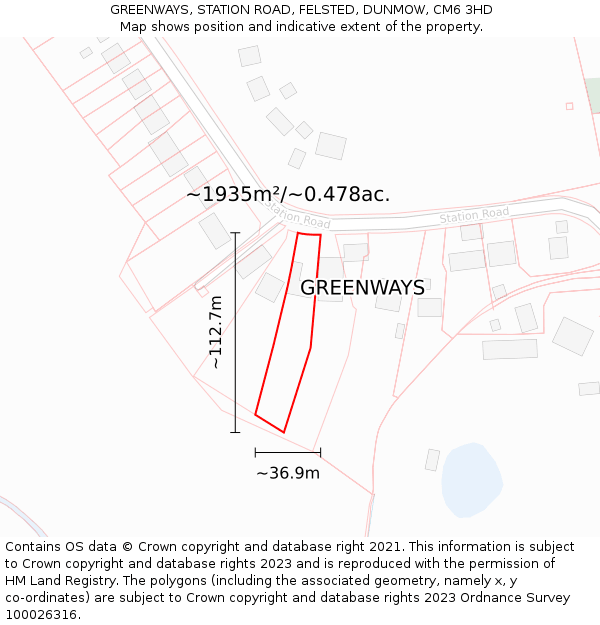 GREENWAYS, STATION ROAD, FELSTED, DUNMOW, CM6 3HD: Plot and title map
