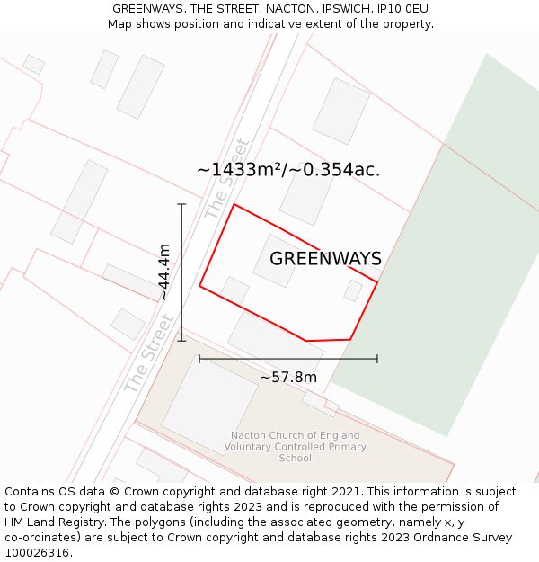 GREENWAYS, THE STREET, NACTON, IPSWICH, IP10 0EU: Plot and title map