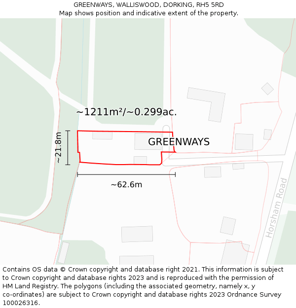GREENWAYS, WALLISWOOD, DORKING, RH5 5RD: Plot and title map