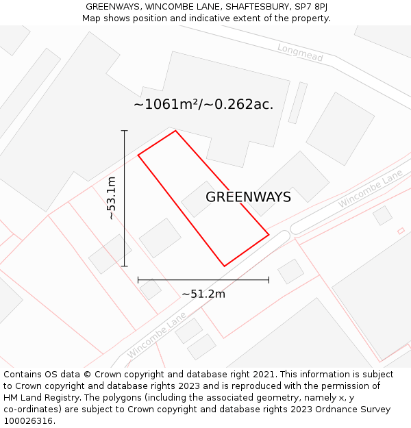 GREENWAYS, WINCOMBE LANE, SHAFTESBURY, SP7 8PJ: Plot and title map