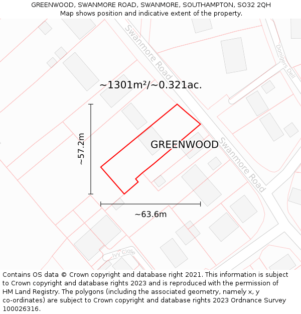 GREENWOOD, SWANMORE ROAD, SWANMORE, SOUTHAMPTON, SO32 2QH: Plot and title map