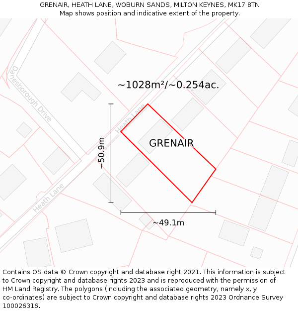 GRENAIR, HEATH LANE, WOBURN SANDS, MILTON KEYNES, MK17 8TN: Plot and title map