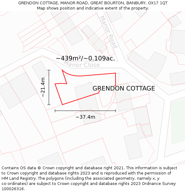 GRENDON COTTAGE, MANOR ROAD, GREAT BOURTON, BANBURY, OX17 1QT: Plot and title map