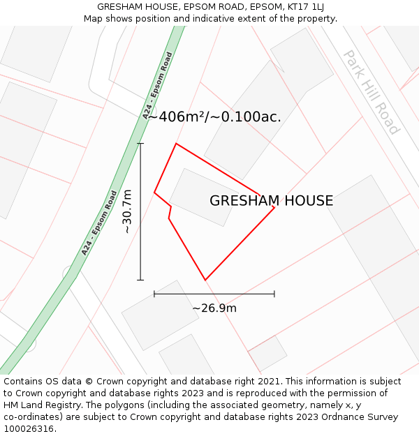GRESHAM HOUSE, EPSOM ROAD, EPSOM, KT17 1LJ: Plot and title map
