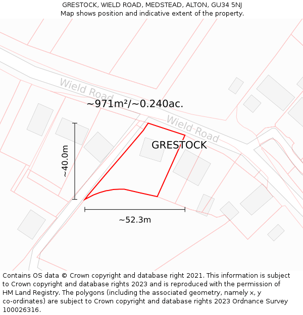 GRESTOCK, WIELD ROAD, MEDSTEAD, ALTON, GU34 5NJ: Plot and title map