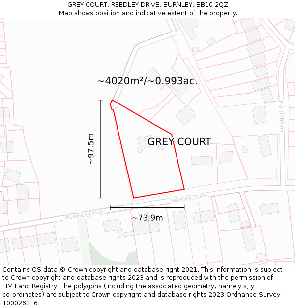 GREY COURT, REEDLEY DRIVE, BURNLEY, BB10 2QZ: Plot and title map