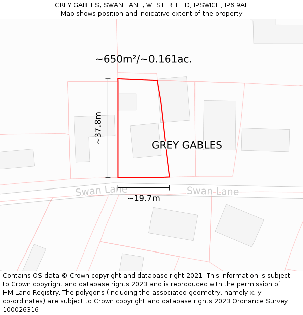 GREY GABLES, SWAN LANE, WESTERFIELD, IPSWICH, IP6 9AH: Plot and title map