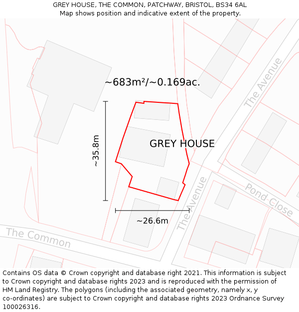 GREY HOUSE, THE COMMON, PATCHWAY, BRISTOL, BS34 6AL: Plot and title map
