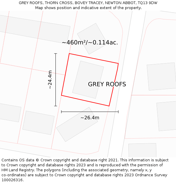 GREY ROOFS, THORN CROSS, BOVEY TRACEY, NEWTON ABBOT, TQ13 9DW: Plot and title map