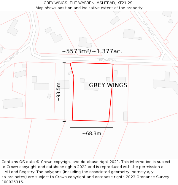 GREY WINGS, THE WARREN, ASHTEAD, KT21 2SL: Plot and title map