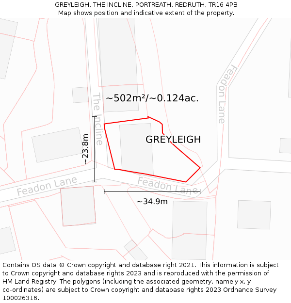 GREYLEIGH, THE INCLINE, PORTREATH, REDRUTH, TR16 4PB: Plot and title map
