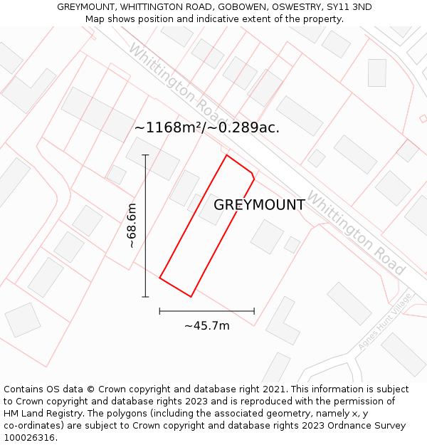GREYMOUNT, WHITTINGTON ROAD, GOBOWEN, OSWESTRY, SY11 3ND: Plot and title map