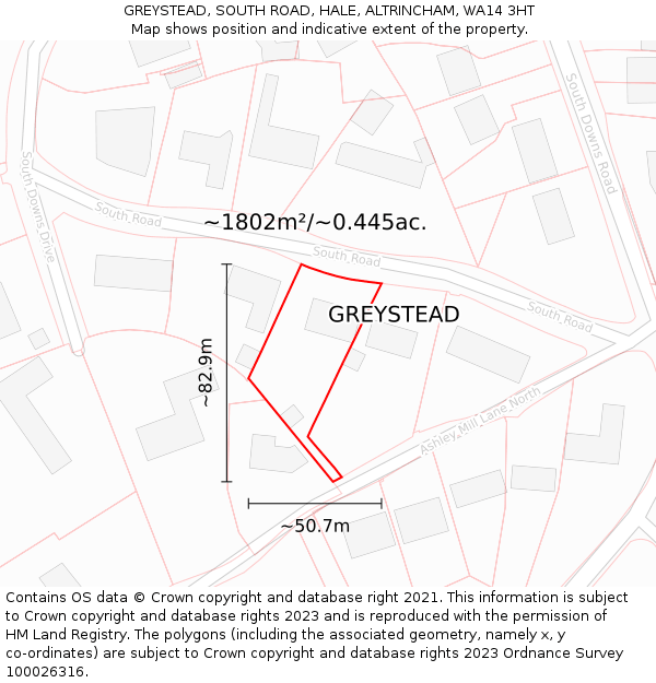 GREYSTEAD, SOUTH ROAD, HALE, ALTRINCHAM, WA14 3HT: Plot and title map