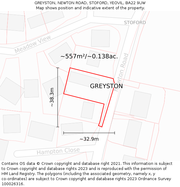 GREYSTON, NEWTON ROAD, STOFORD, YEOVIL, BA22 9UW: Plot and title map