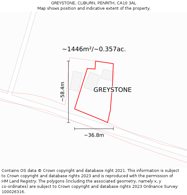 GREYSTONE, CLIBURN, PENRITH, CA10 3AL: Plot and title map