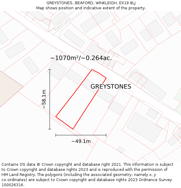 GREYSTONES, BEAFORD, WINKLEIGH, EX19 8LJ: Plot and title map