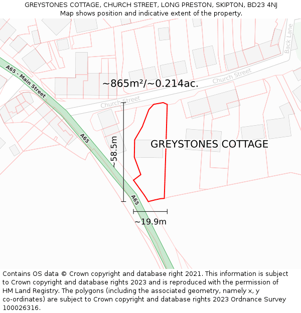 GREYSTONES COTTAGE, CHURCH STREET, LONG PRESTON, SKIPTON, BD23 4NJ: Plot and title map