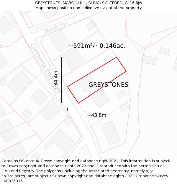 GREYSTONES, MARSH HILL, SLING, COLEFORD, GL16 8JW: Plot and title map