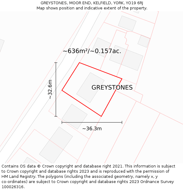 GREYSTONES, MOOR END, KELFIELD, YORK, YO19 6RJ: Plot and title map