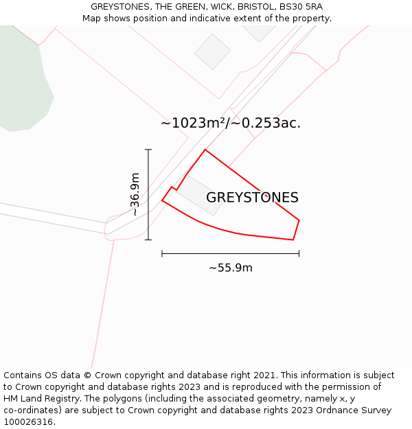 GREYSTONES, THE GREEN, WICK, BRISTOL, BS30 5RA: Plot and title map