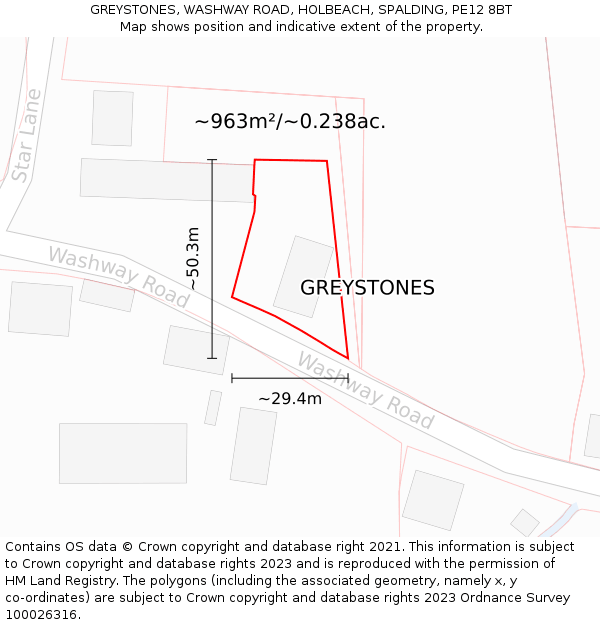 GREYSTONES, WASHWAY ROAD, HOLBEACH, SPALDING, PE12 8BT: Plot and title map