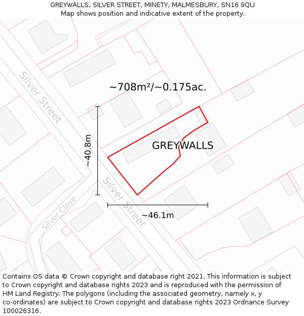 GREYWALLS, SILVER STREET, MINETY, MALMESBURY, SN16 9QU: Plot and title map