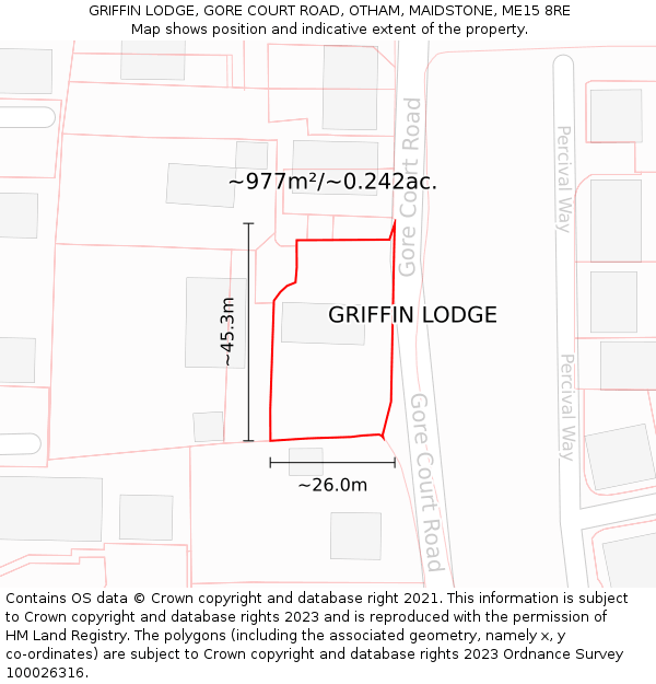 GRIFFIN LODGE, GORE COURT ROAD, OTHAM, MAIDSTONE, ME15 8RE: Plot and title map