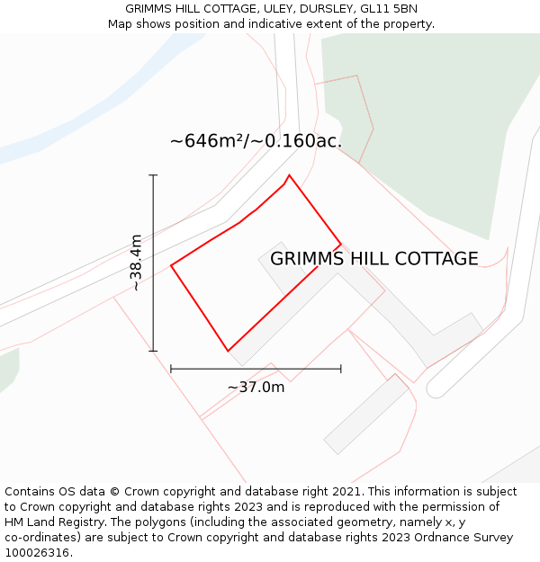 GRIMMS HILL COTTAGE, ULEY, DURSLEY, GL11 5BN: Plot and title map