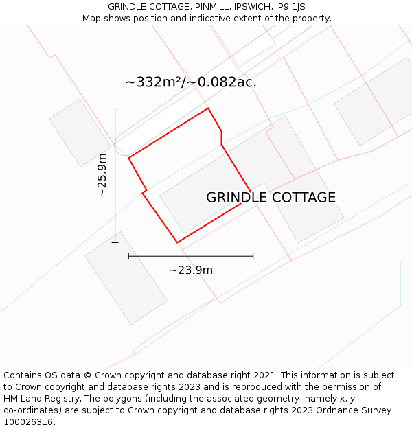 GRINDLE COTTAGE, PINMILL, IPSWICH, IP9 1JS: Plot and title map
