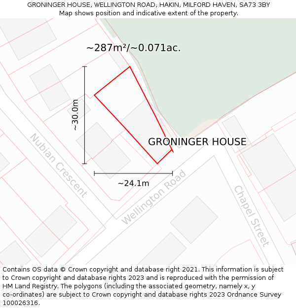 GRONINGER HOUSE, WELLINGTON ROAD, HAKIN, MILFORD HAVEN, SA73 3BY: Plot and title map