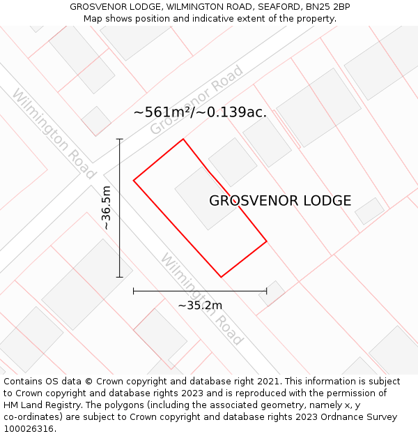 GROSVENOR LODGE, WILMINGTON ROAD, SEAFORD, BN25 2BP: Plot and title map