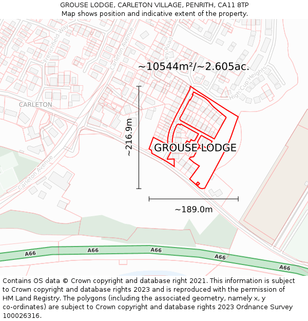 GROUSE LODGE, CARLETON VILLAGE, PENRITH, CA11 8TP: Plot and title map