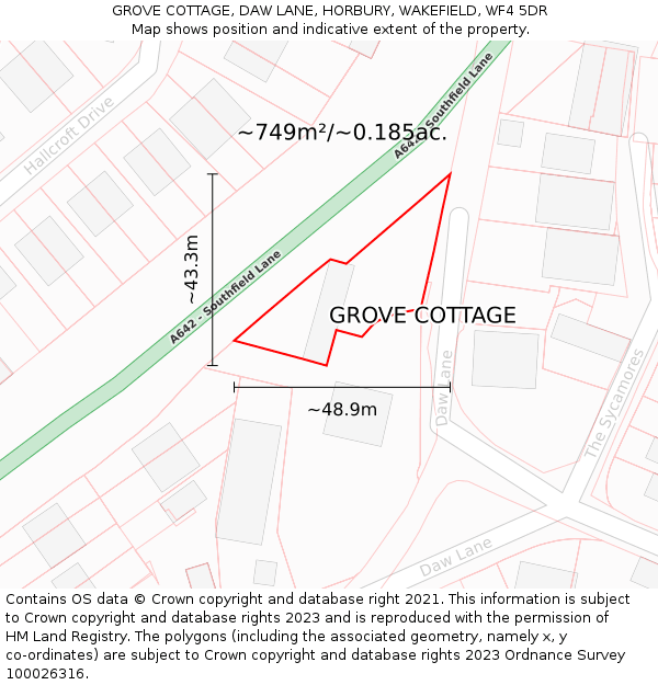 GROVE COTTAGE, DAW LANE, HORBURY, WAKEFIELD, WF4 5DR: Plot and title map