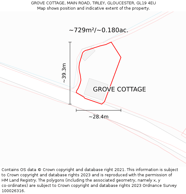 GROVE COTTAGE, MAIN ROAD, TIRLEY, GLOUCESTER, GL19 4EU: Plot and title map