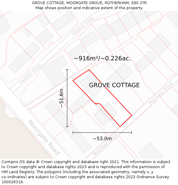 GROVE COTTAGE, MOORGATE GROVE, ROTHERHAM, S60 2TR: Plot and title map