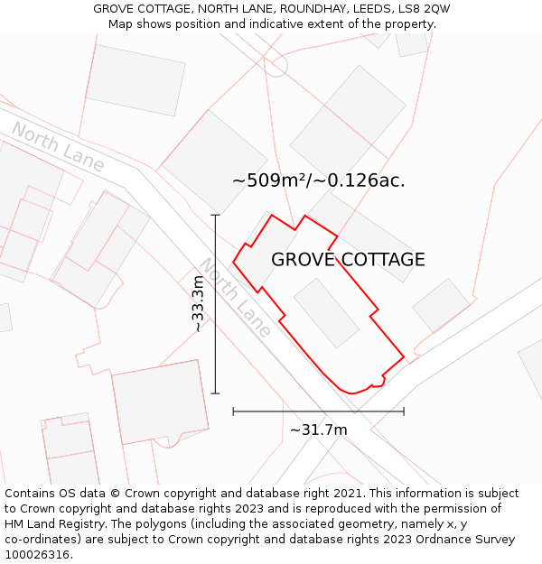 GROVE COTTAGE, NORTH LANE, ROUNDHAY, LEEDS, LS8 2QW: Plot and title map