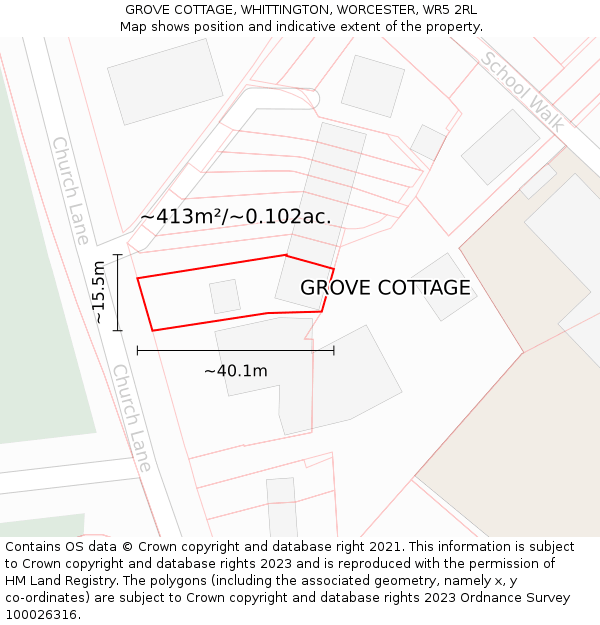 GROVE COTTAGE, WHITTINGTON, WORCESTER, WR5 2RL: Plot and title map