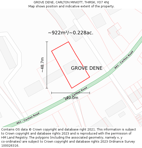 GROVE DENE, CARLTON MINIOTT, THIRSK, YO7 4NJ: Plot and title map