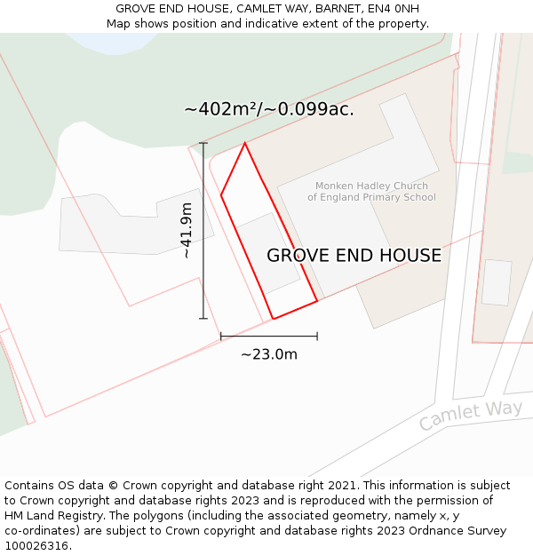 GROVE END HOUSE, CAMLET WAY, BARNET, EN4 0NH: Plot and title map