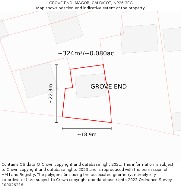 GROVE END, MAGOR, CALDICOT, NP26 3EG: Plot and title map