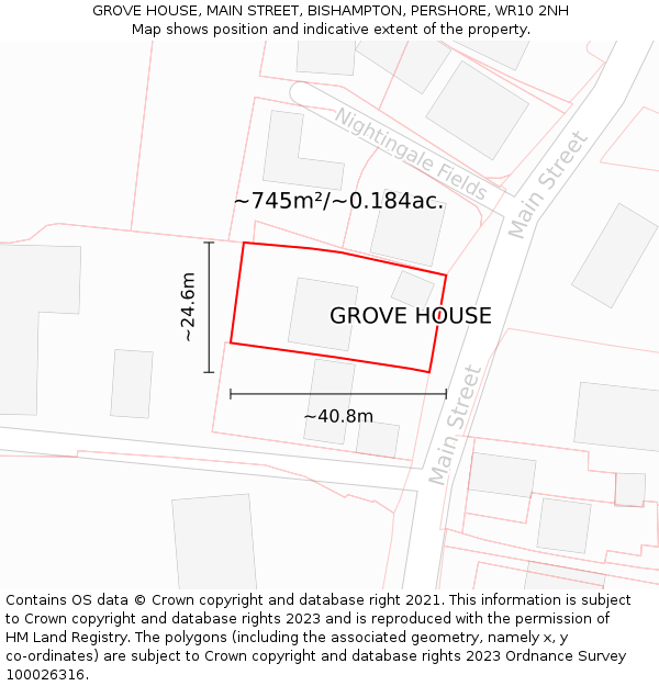 GROVE HOUSE, MAIN STREET, BISHAMPTON, PERSHORE, WR10 2NH: Plot and title map
