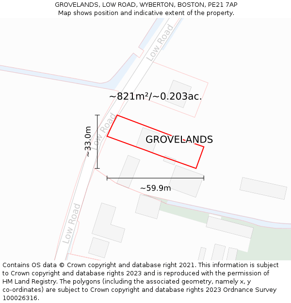 GROVELANDS, LOW ROAD, WYBERTON, BOSTON, PE21 7AP: Plot and title map
