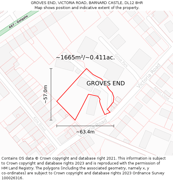 GROVES END, VICTORIA ROAD, BARNARD CASTLE, DL12 8HR: Plot and title map